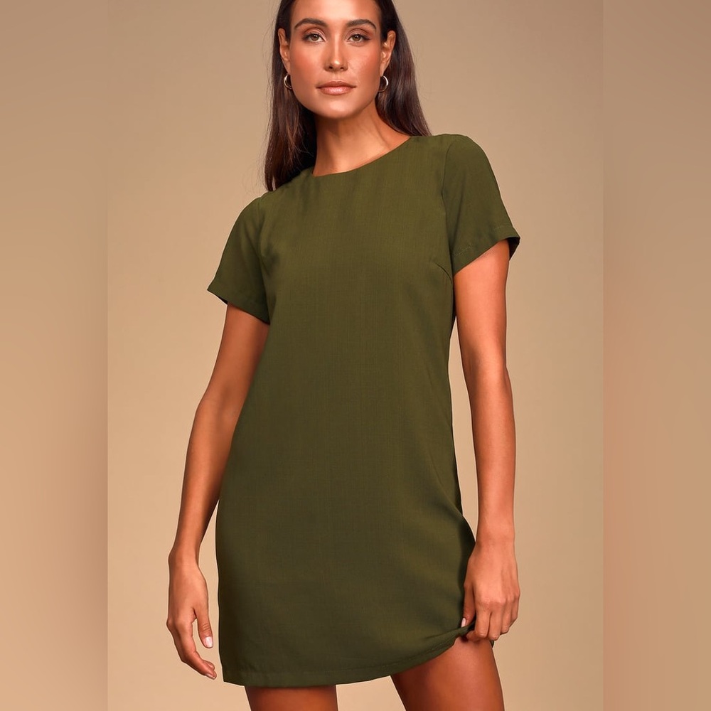LULUS and Shout Olive Green Shift Dress
